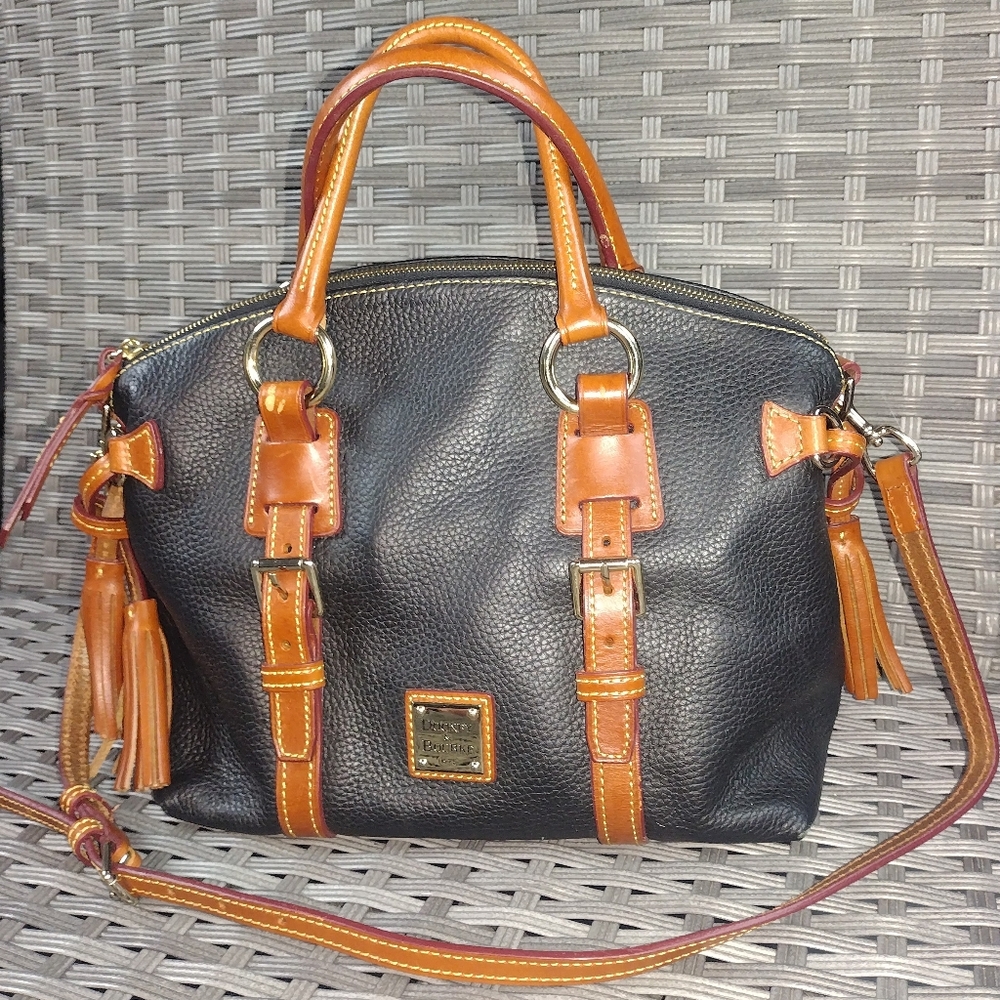 Dooney & Bourke Black and Tan Satchel with Leather Accents